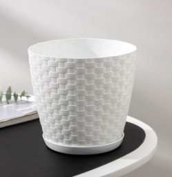 Горшок для цветов с поддоном Ротанг 2 л белый