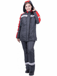 Костюм зимний женский РОУД, т/серый-красный