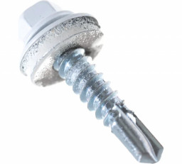 Саморез 4,8*29 сверло,гол.шестигр.с шайбой, RAL 9003 (Сигнальный белый) Pront