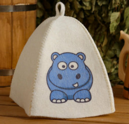 Шапка для бани детская Бегемот с принтом белая 5312292